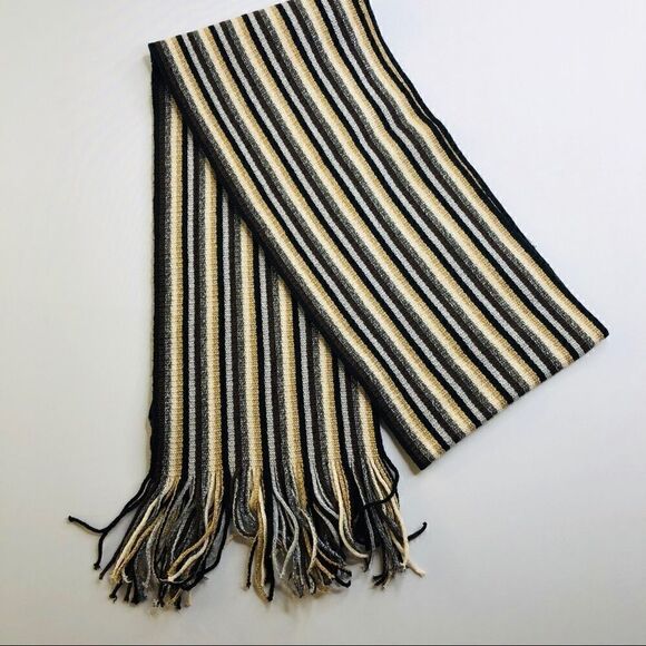 Cejon Knit Striped Scarf with Fringe Black Brown - Picture 6 of 10